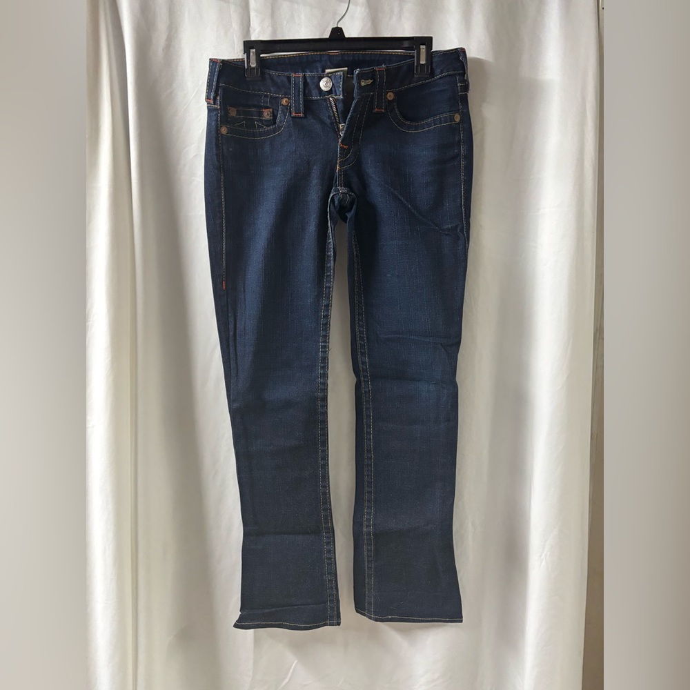 True‎ Religion Johnny Straight Leg Dark Wash Big T Contrast Stitch Jeans Size 29